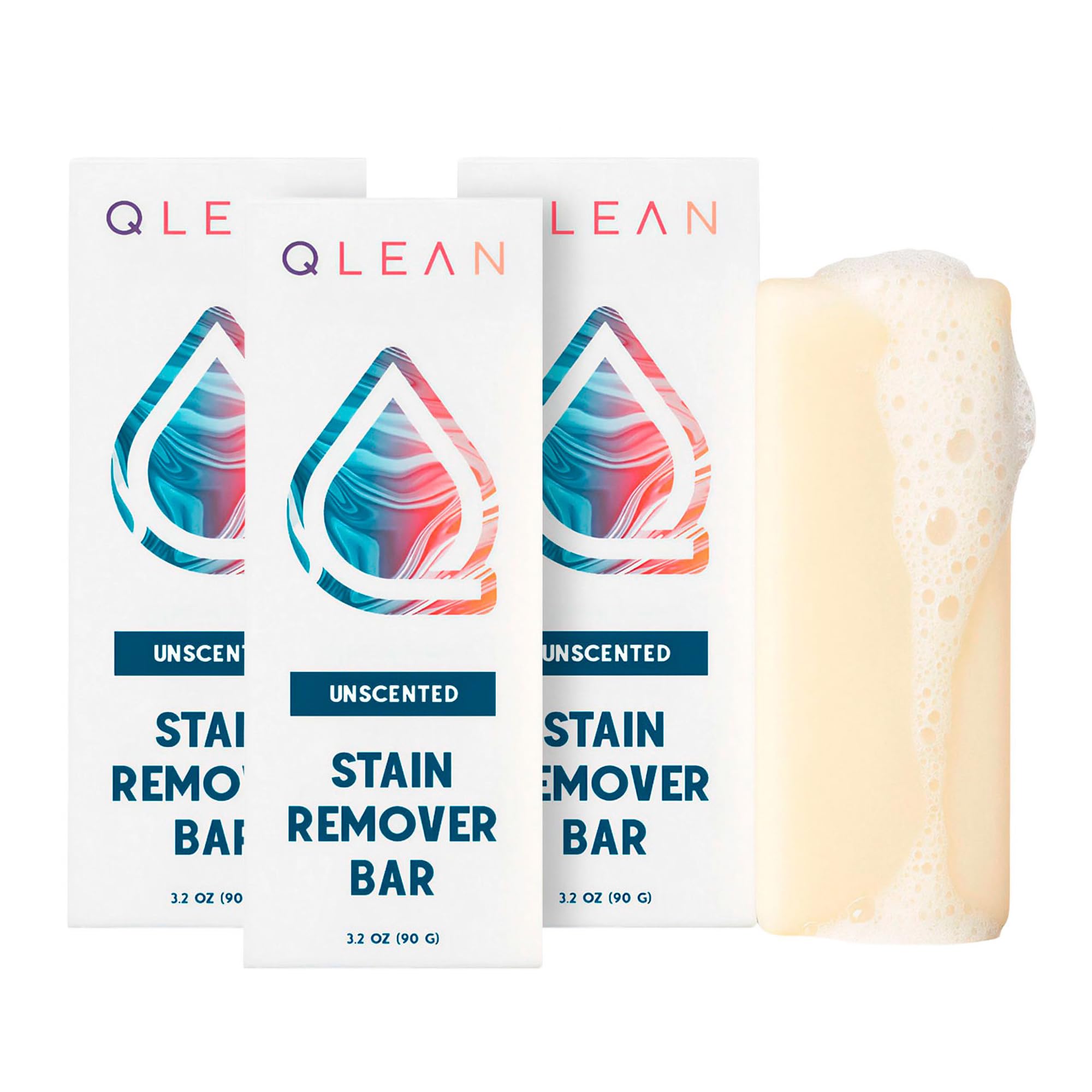 QLEAN Stain Remover Bar for Clothes (3-Pack) - Plant-Based Laundry Stain Stick, Removes Grease Wine Coffee Blood & Grass Stains, Non-Toxic