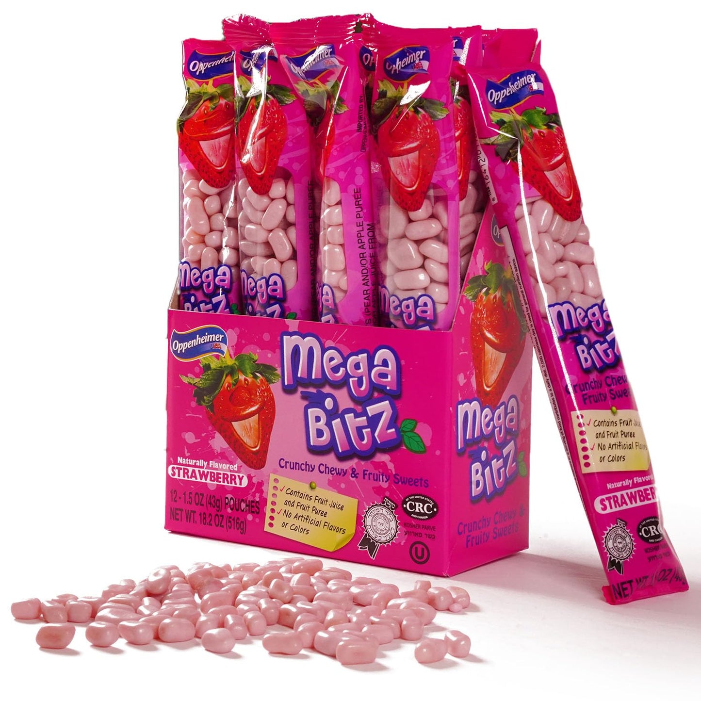 Mega Bitz Fruit Nuggets Strawberry Candy Bulk Pack for Kids - Naturally Flavored Individually Wrapped Strawberry Flavor for on the go Snacking, Movie