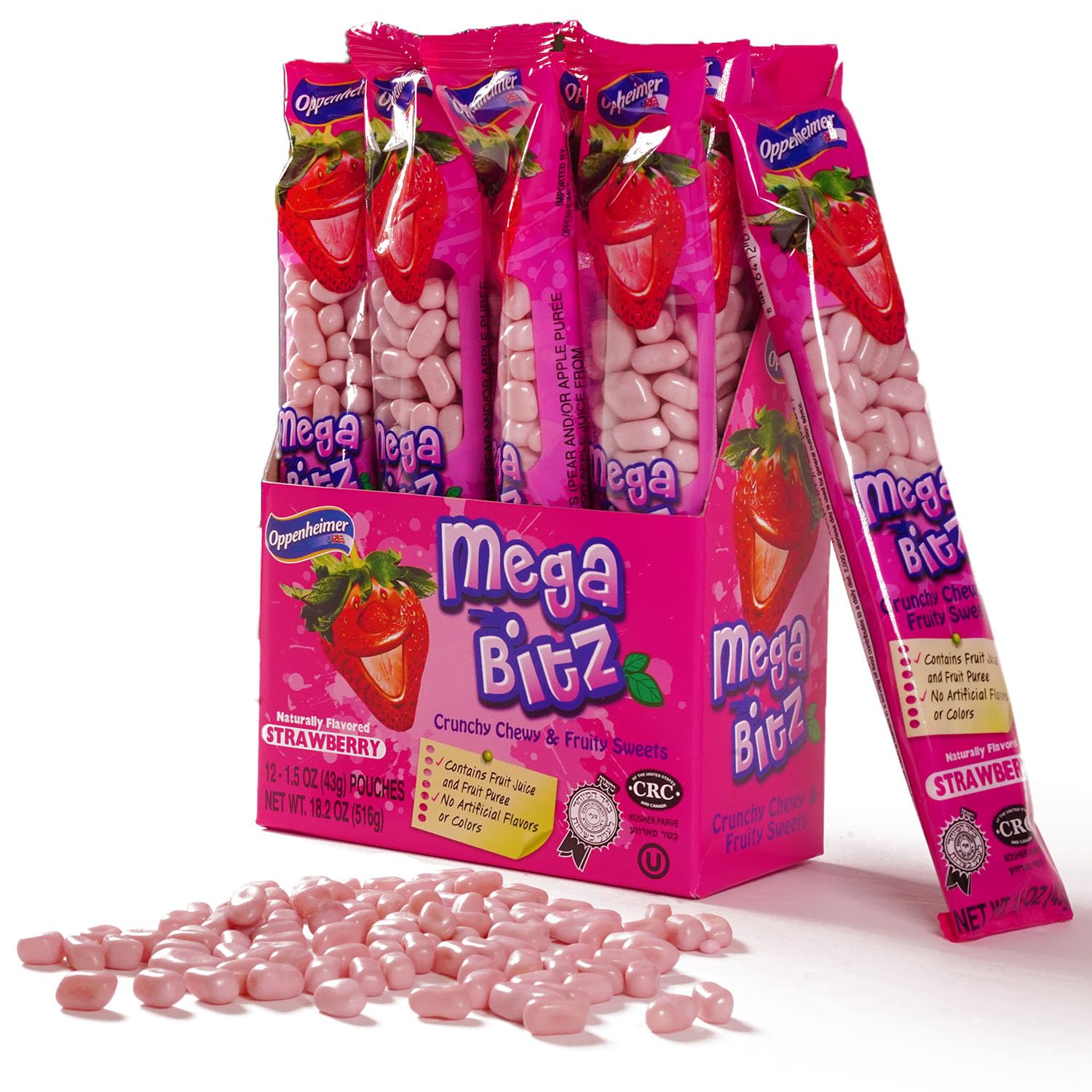 Mega Bitz Fruit Nuggets Strawberry Candy Bulk Pack for Kids - Naturally Flavored Individually Wrapped Strawberry Flavor for on the go Snacking, Movie
