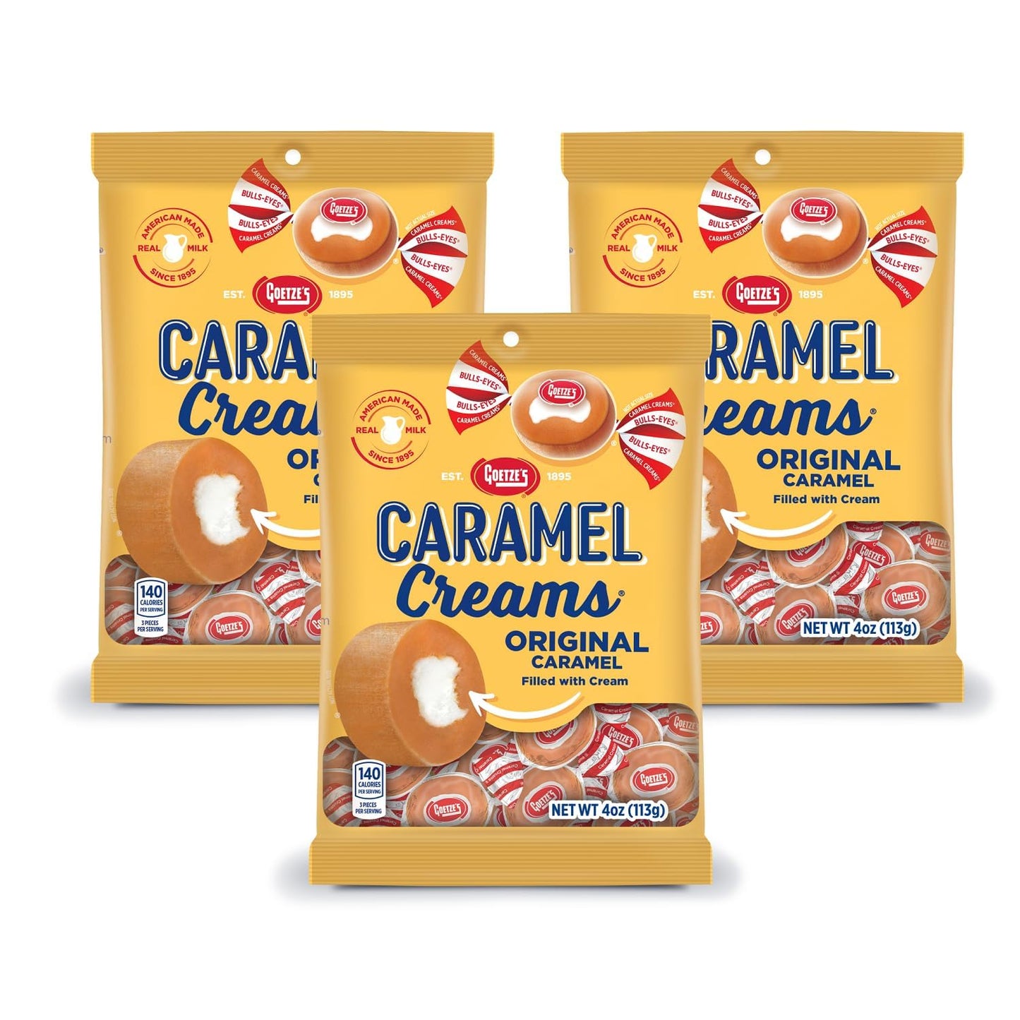 Goetze's Candy Vanilla Caramel Creams - 4 Ounce Bags - 3 Pack - Fresh from the Factory