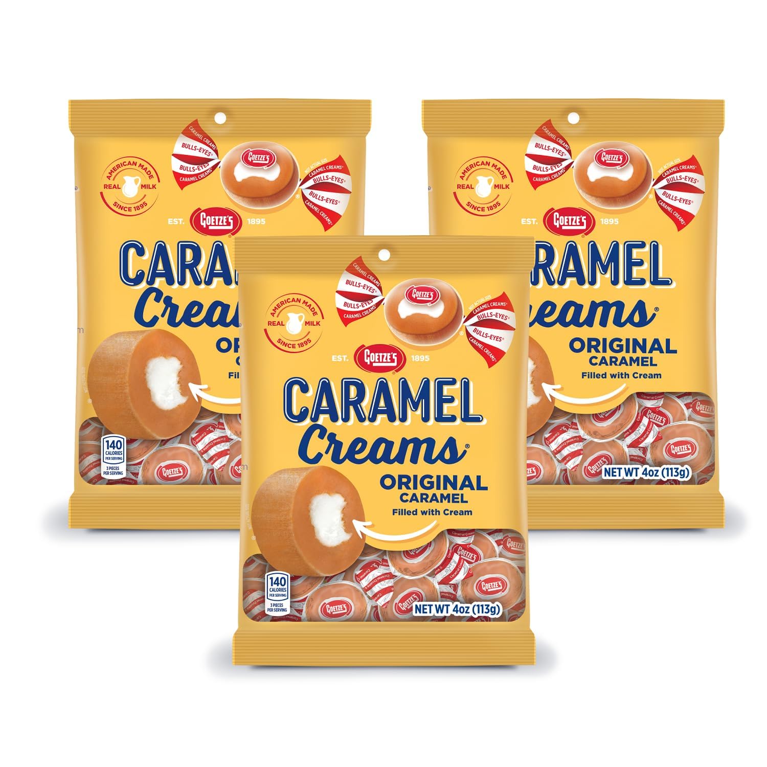 Goetze's Candy Vanilla Caramel Creams - 4 Ounce Bags - 3 Pack - Fresh from the Factory