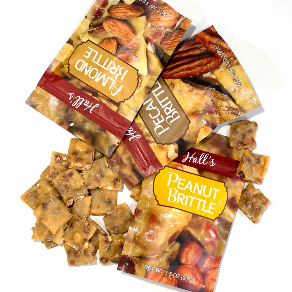Assorted Brittle Variety Pack, 3.5 Oz Bags (Pack of 3), Peanut Brittle - Almond Brittle - Pecan Brittle
