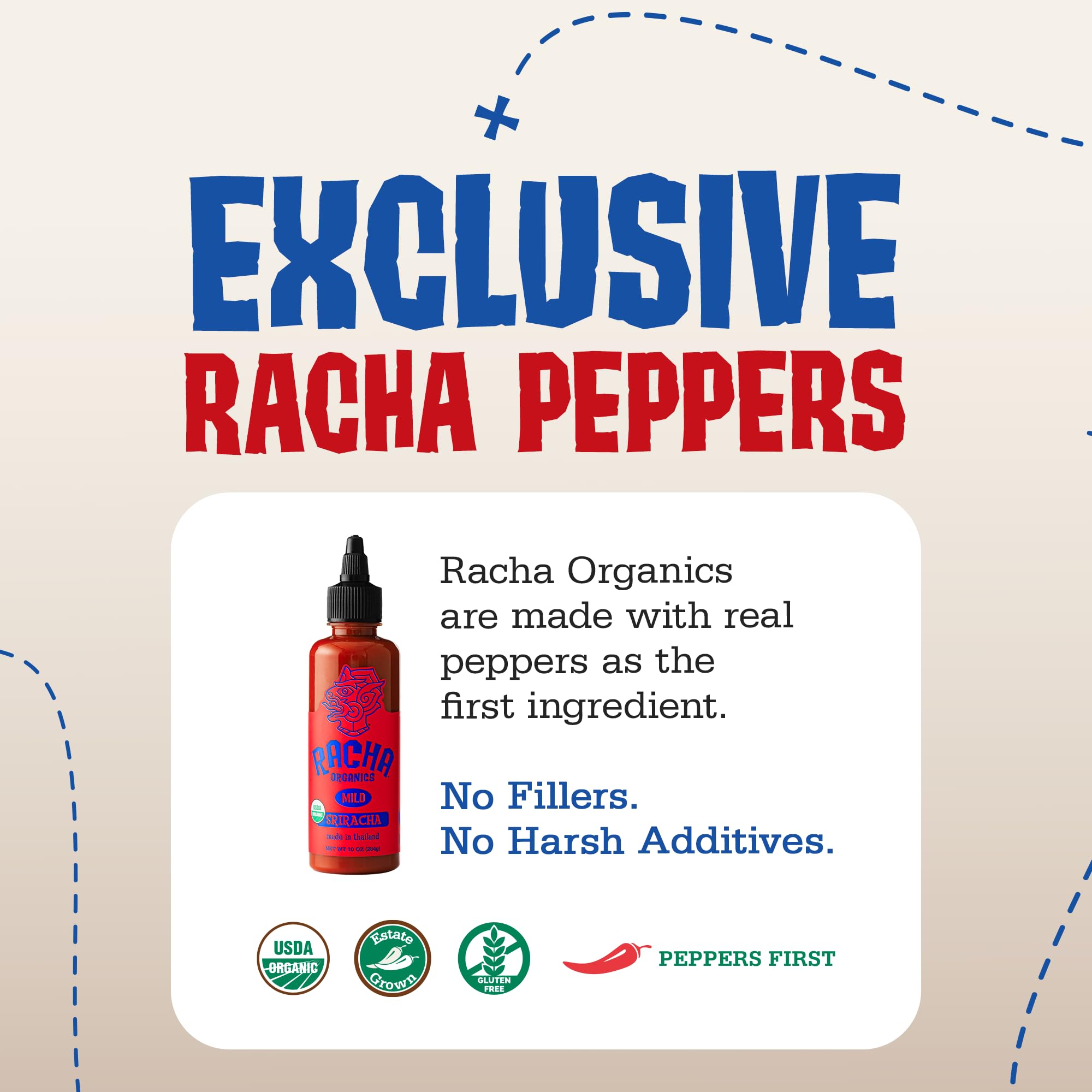 Racha Organics Mild Sriracha Hot Sauce - USDA Organic Sriracha Sauce Made with Estate-Grown Thai Chili Peppers - Low-Sugar, Non-GMO, Gluten Free, Keto