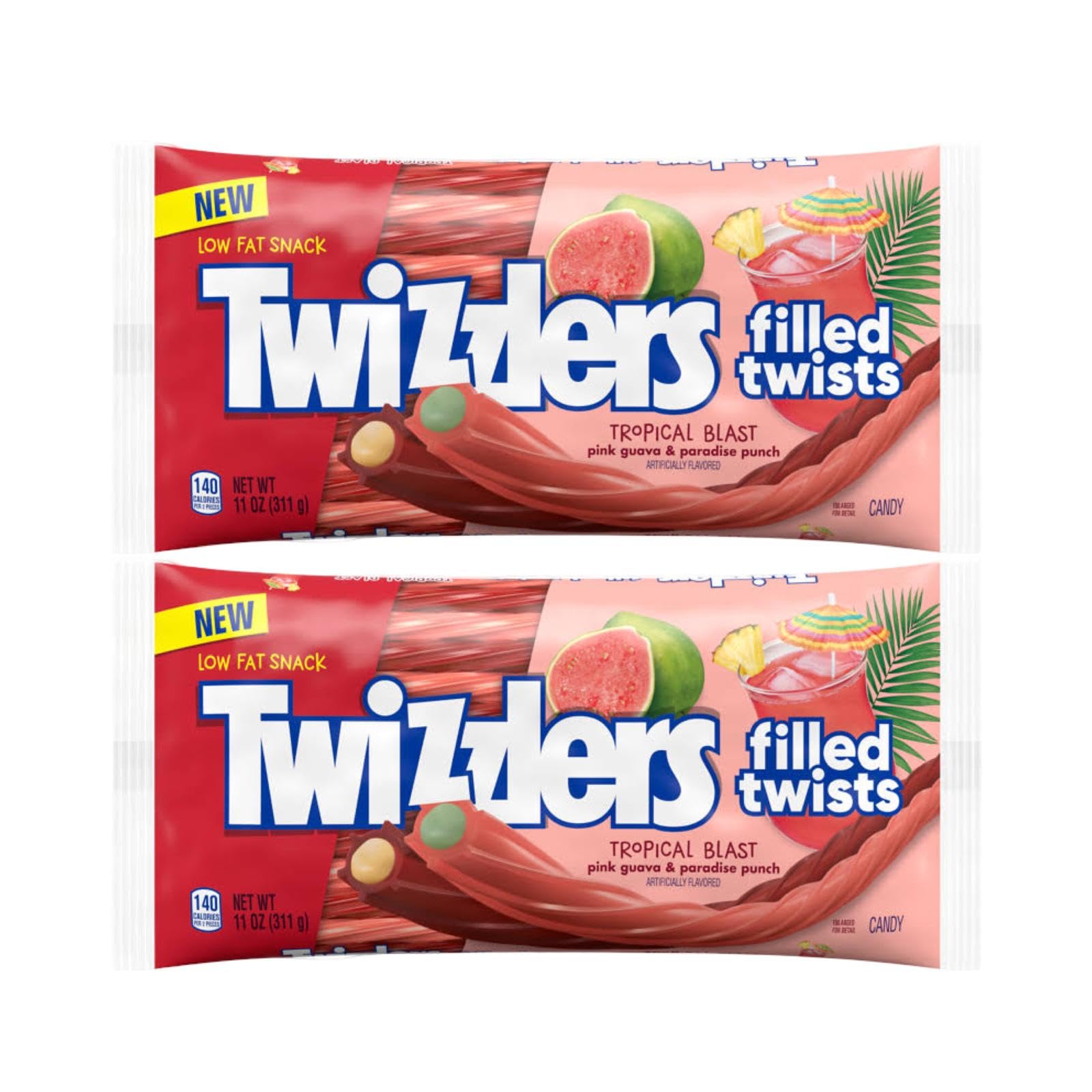 Twizzlers Filled Twists, Tropical Blast Flavor, Low Fat Snack 11 OZ. 2 Pack