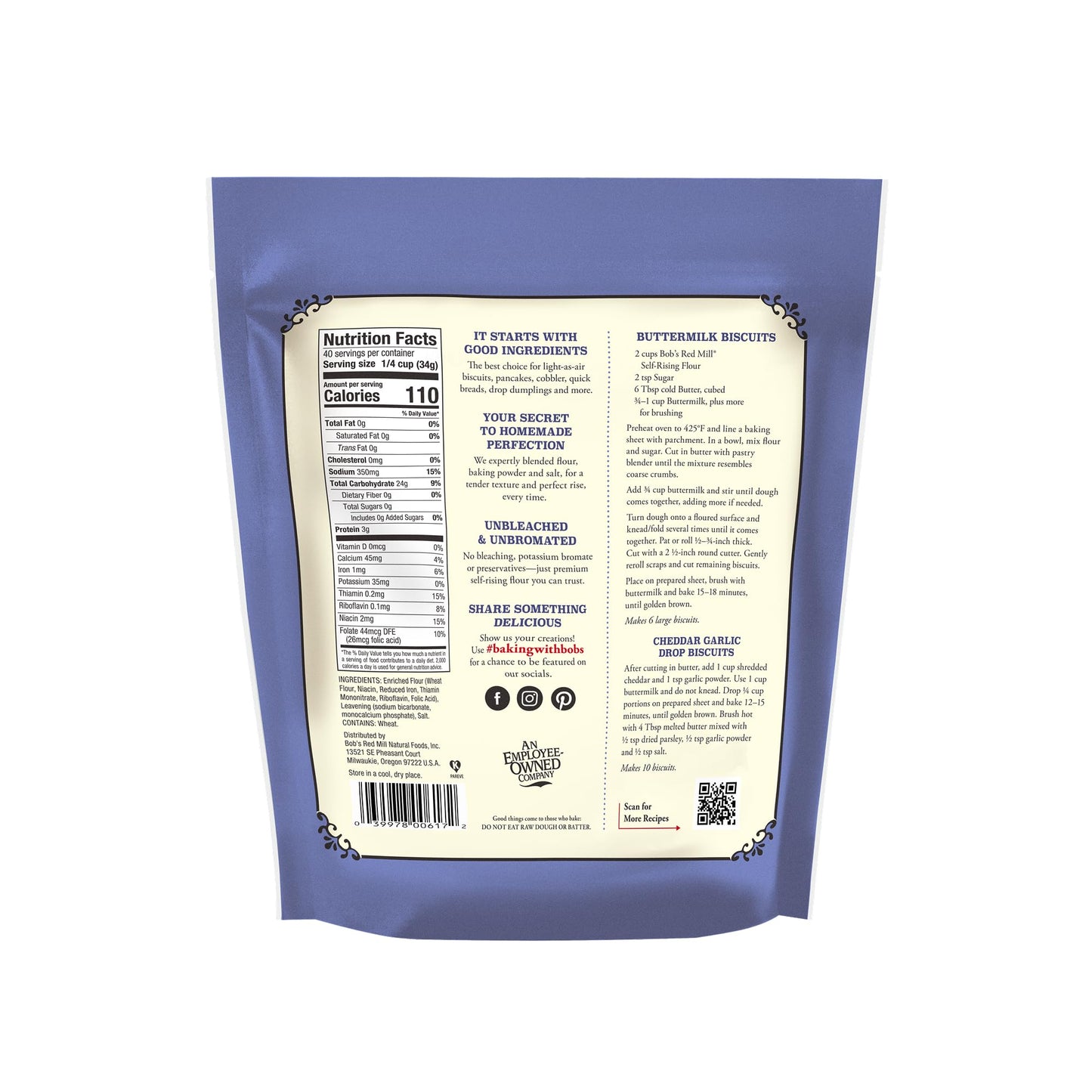 Bob’s Red Mill Self-Rising Flour - 3 lb Bag, Ideal for Biscuits, Pancakes, Quick Breads, Non-GMO, Kosher