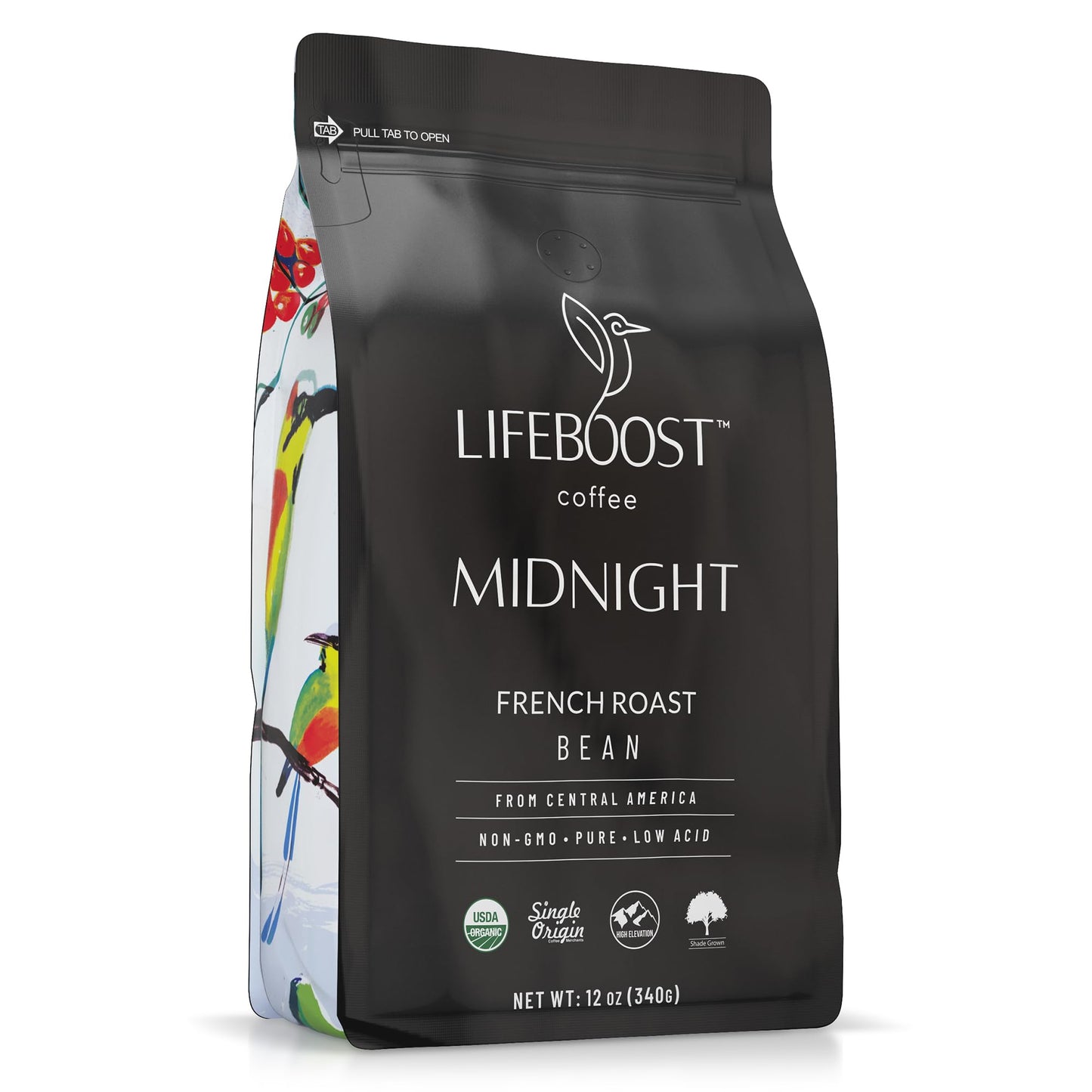 Lifeboost Midnight French Roast Coffee Beans - Single Origin Non-GMO USDA Organic Low Acid French Roast Coffee - Third Party Tested For Mycotoxins