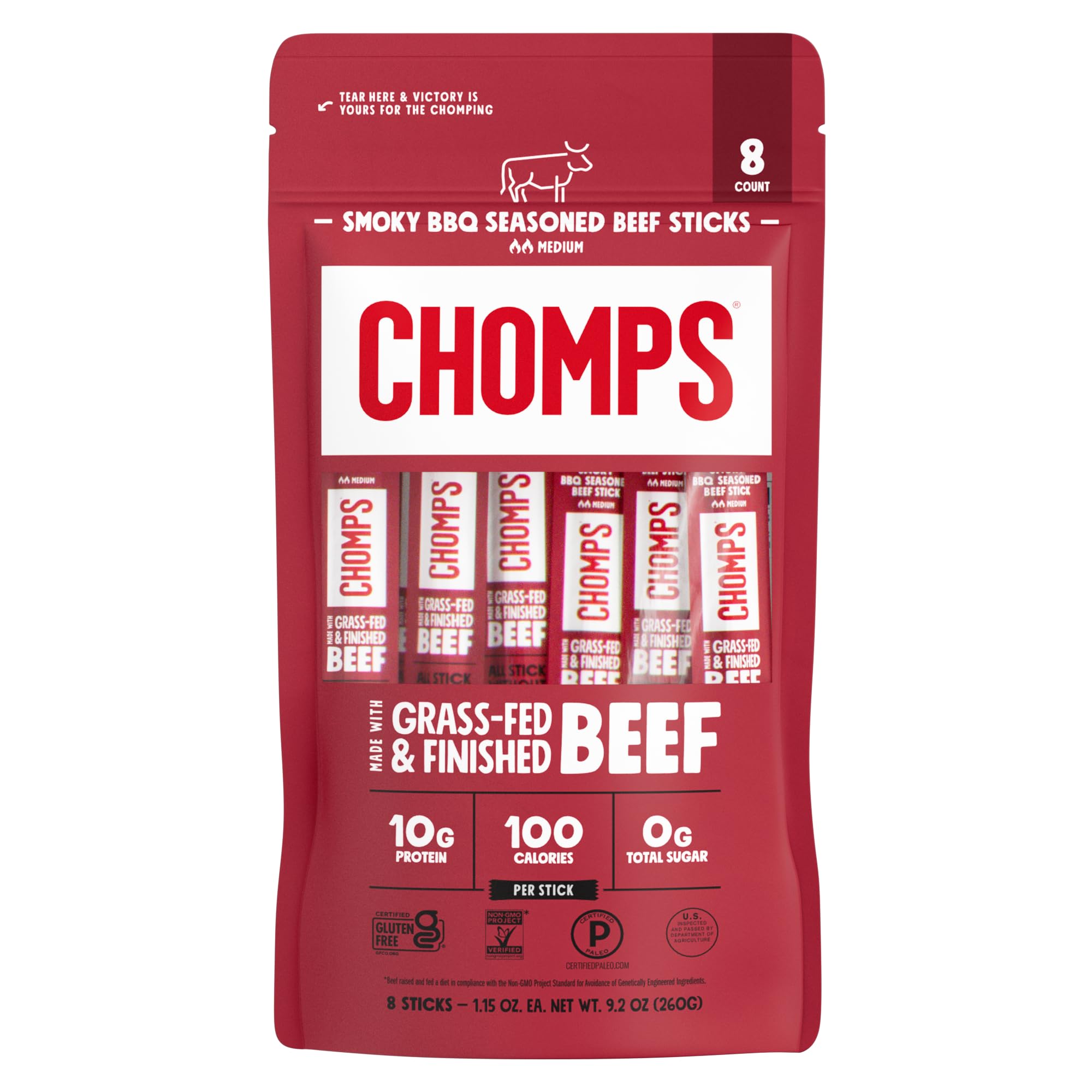 Chomps, Smoky Bbq Beef Sticks, 1.1 Ounce, 8 Count