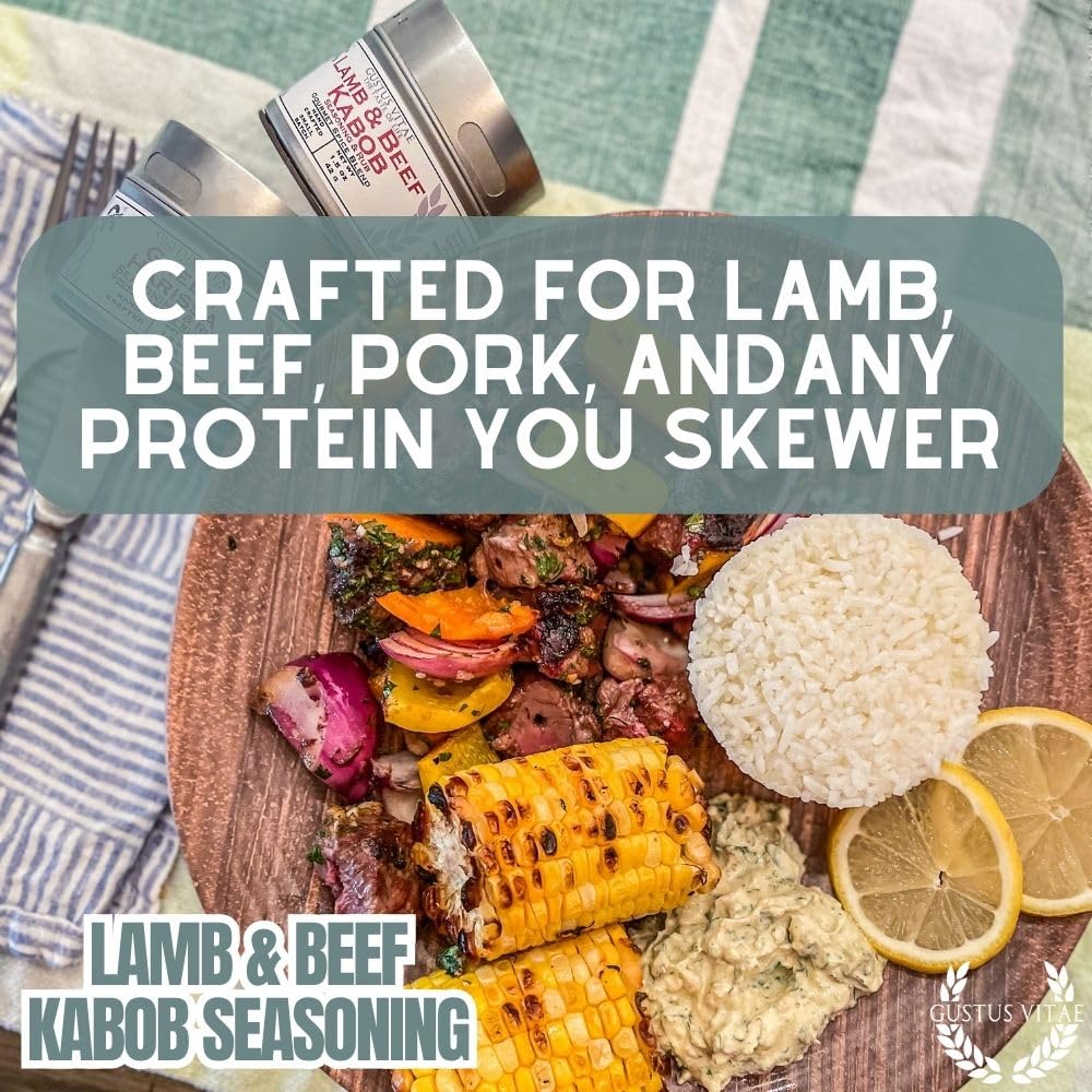 Lamb & Beef Kabob Seasoning | Authentic Gourmet Spice Blend | All Natural, Non GMO | Hand Made, Small Batch | Made in USA | Artisanal Kabob & Meat Rub