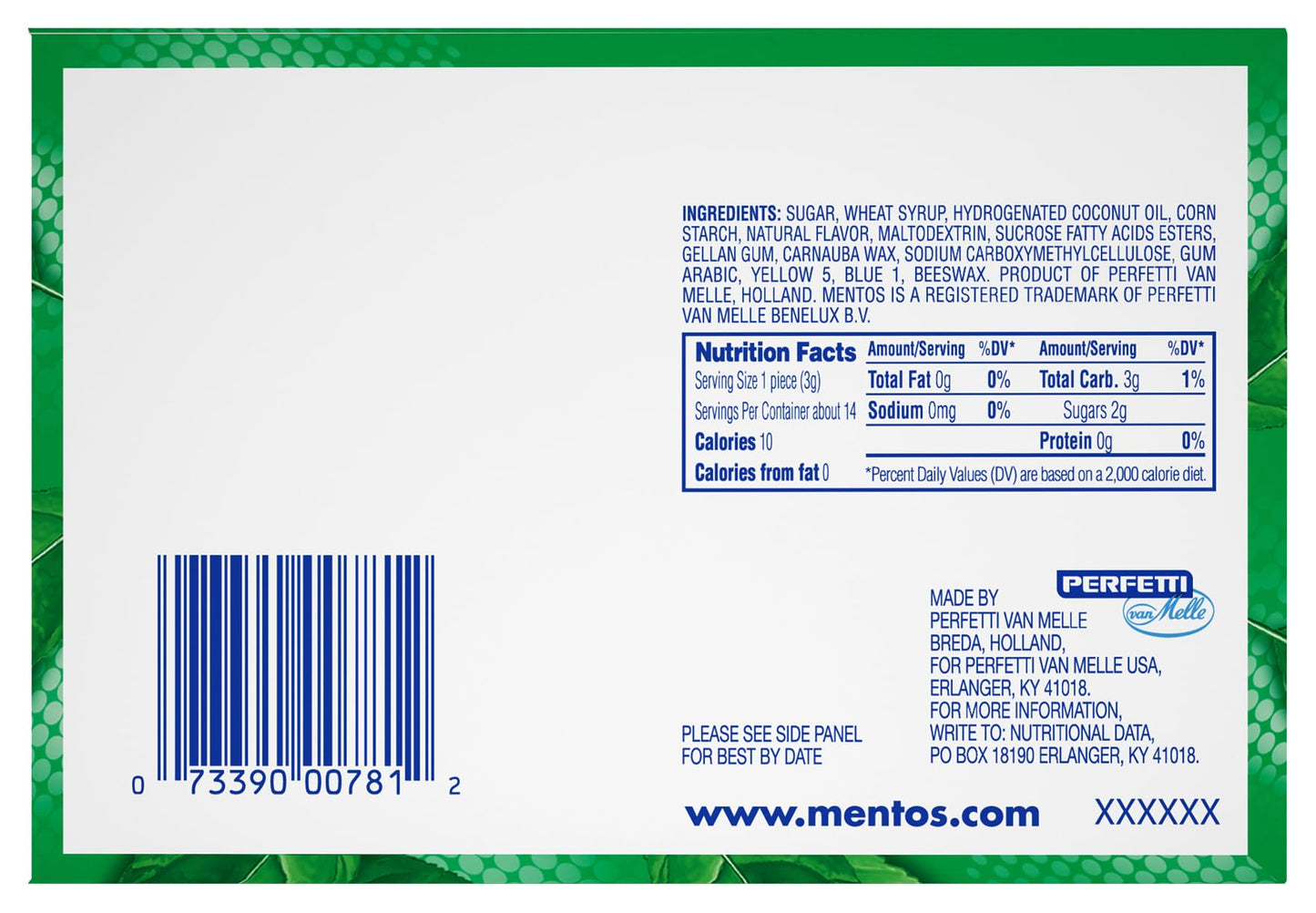 Mentos Candy Chewy Mint Rolls, Spearmint, Non Melting, Party, Concessions, Non Melting, 14 Pieces (Bulk Pack of 15)