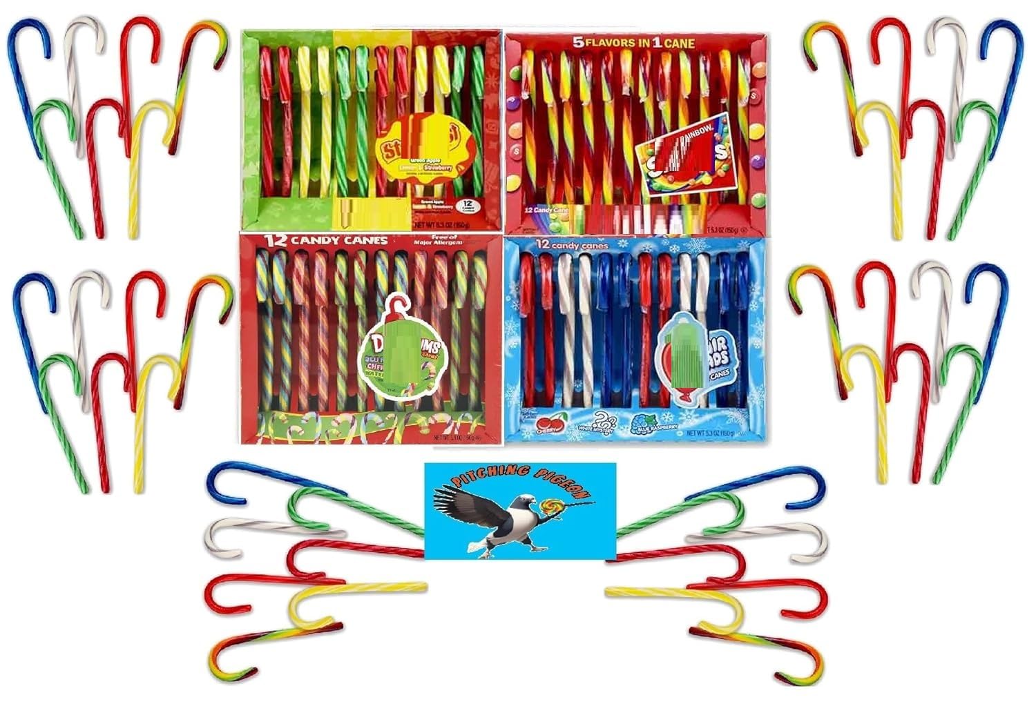 AirHeads, Star burst, Skittlles, and DumDums Candy Canes 48 Count - Holiday Fruity Candy Cane Variety Pack for Christmas Treat Bags, Gifting