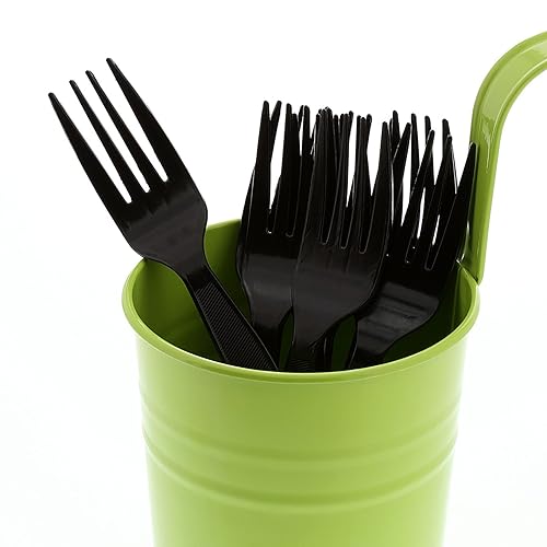 AmerCareRoyal Medium-Heavy Weight Unwrapped Disposable Polystyrene Plastic Forks for Restaurants and Catering, Black, Pack of 1000