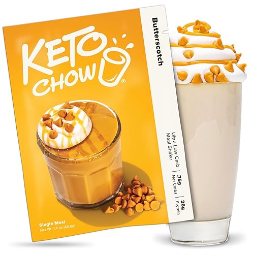 Keto Chow Butterscotch Meal Replacement Shake Powder, Nutritionally Complete Low Carb Meal, High Protein Breakfast or Lunch Replacement, Gluten Free