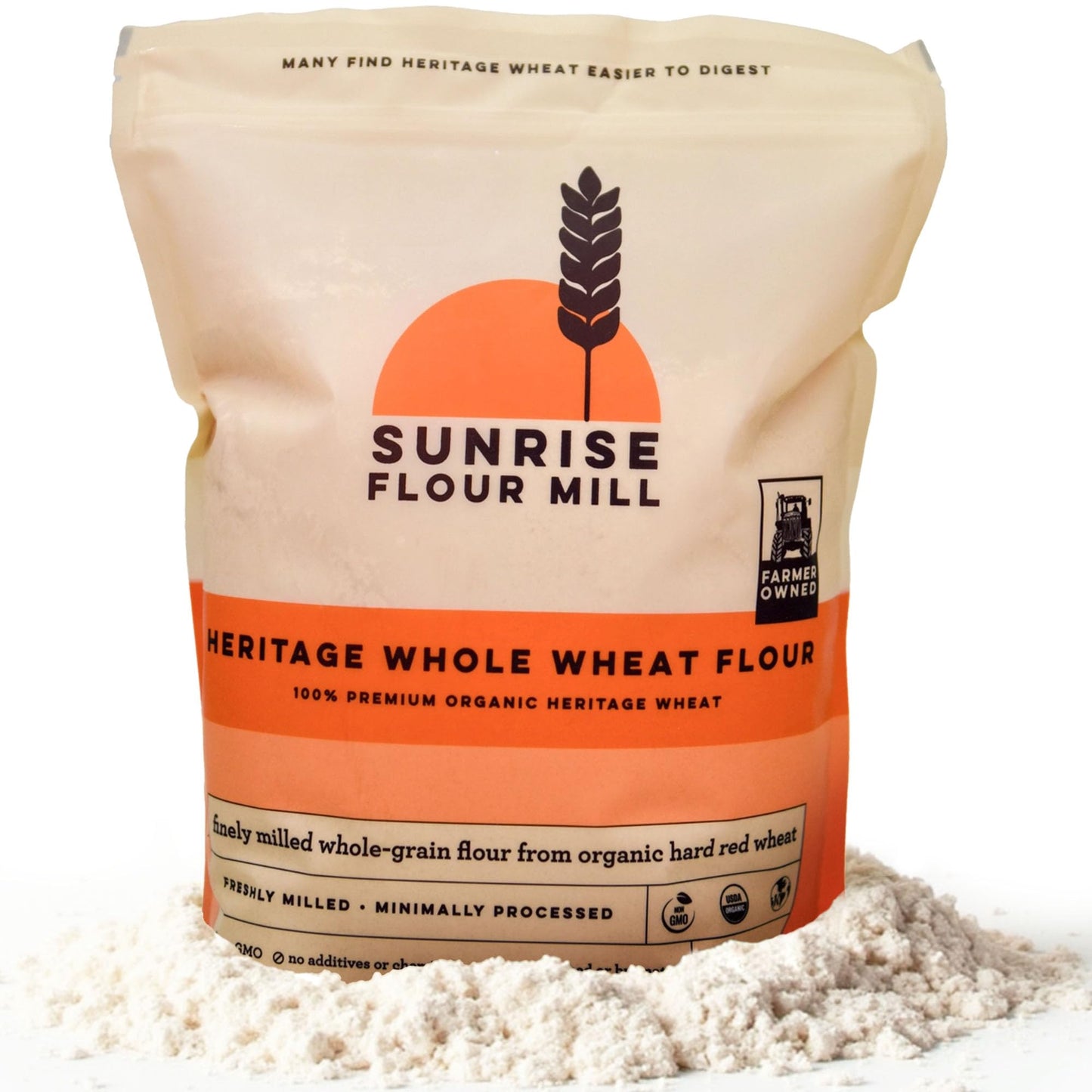 Sunrise Flour Mill Heritage Organic Whole Wheat Flour - 5 lbs | Milled from red hard wheat within 10 Days | Easier to Digest with Less Bloating | No
