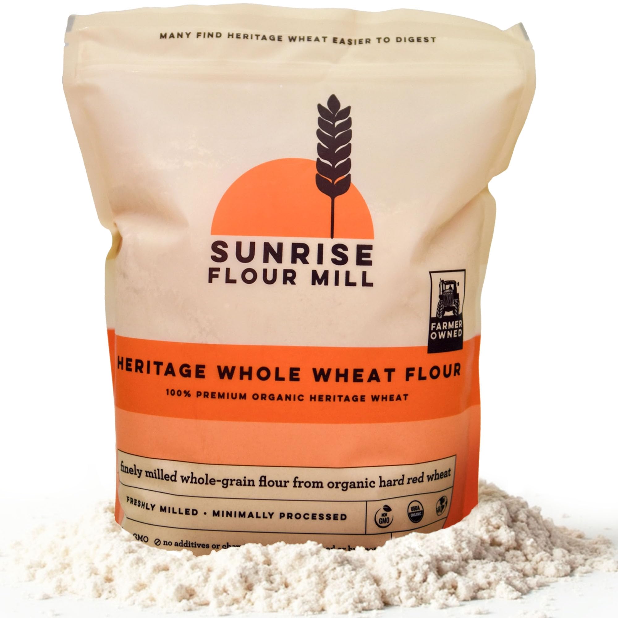 Sunrise Flour Mill Heritage Organic Whole Wheat Flour - 5 lbs | Milled from red hard wheat within 10 Days | Easier to Digest with Less Bloating | No