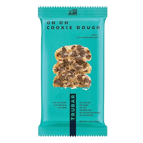 TRUBAR Vegan Protein Bar, Oh Oh Cookie Dough, Gluten Free, Plant Based, High Fiber, Dairy Free, Low Fat, Non GMO, No Sugar Alcohols, 12G Lean Protein