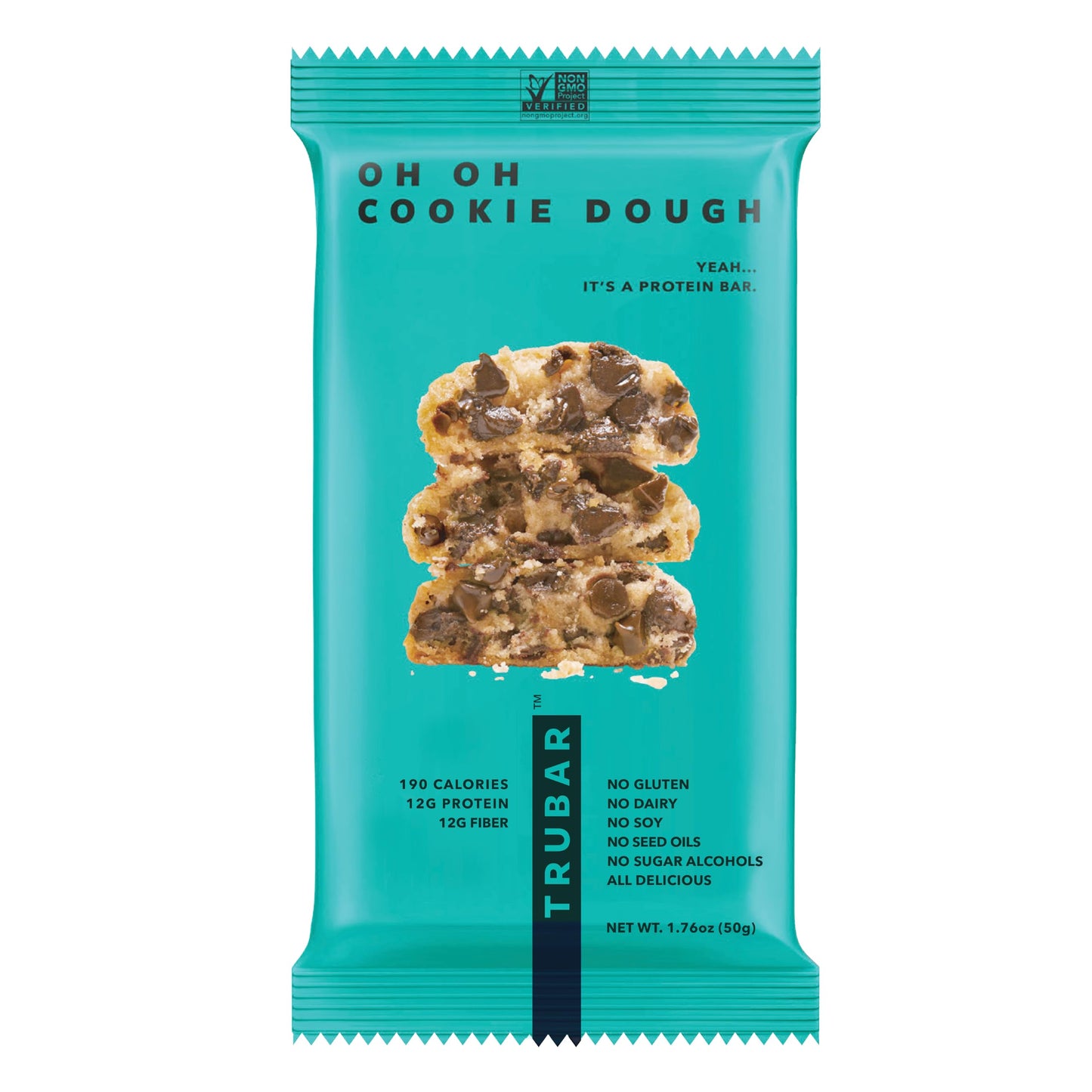 TRUBAR Vegan Protein Bar, Oh Oh Cookie Dough, Gluten Free, Plant Based, High Fiber, Dairy Free, Low Fat, Non GMO, No Sugar Alcohols, 12G Lean Protein