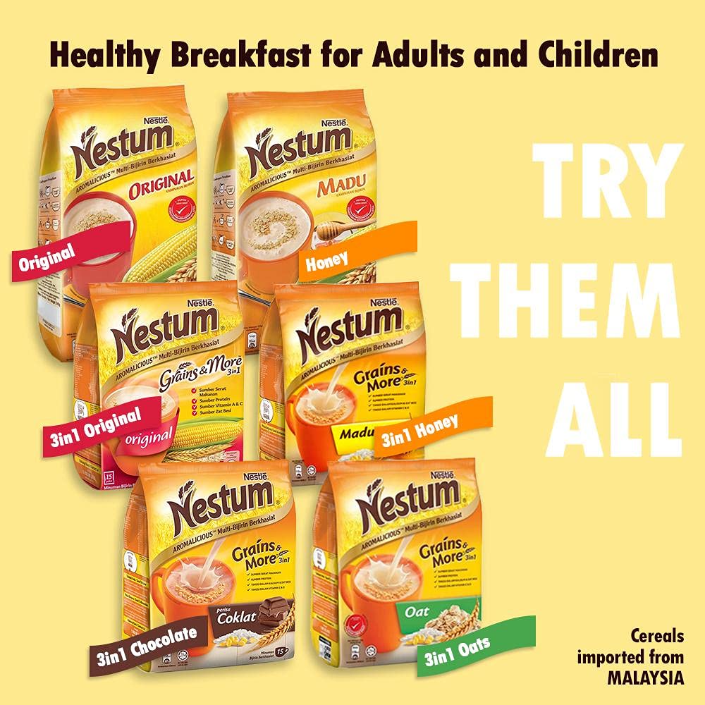 Nestum All Family 3-in-1 Instant Ce'real Milk Drink and 1-Pack Nestle Ce'real Snack Bundle (Milo or Koko Krunch or Honey Star, 30 g) - Low Fat Milk
