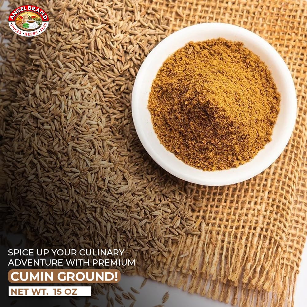 Angel Brand Cumin Powder 15oz Bottle - Sourced from Finest Cumin Seeds - Ground Cumin Boasts Warm, Earthy Citrusy Flavor with hints of Spice - Ideal