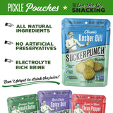 SuckerPunch Pickles in a Pouch, Gluten Free, Kosher, Sugar Free, Low Calorie, Keto, Vegan, Non-GMO, Ready to Eat, On-the-Go, 3.4 Oz Single Serve