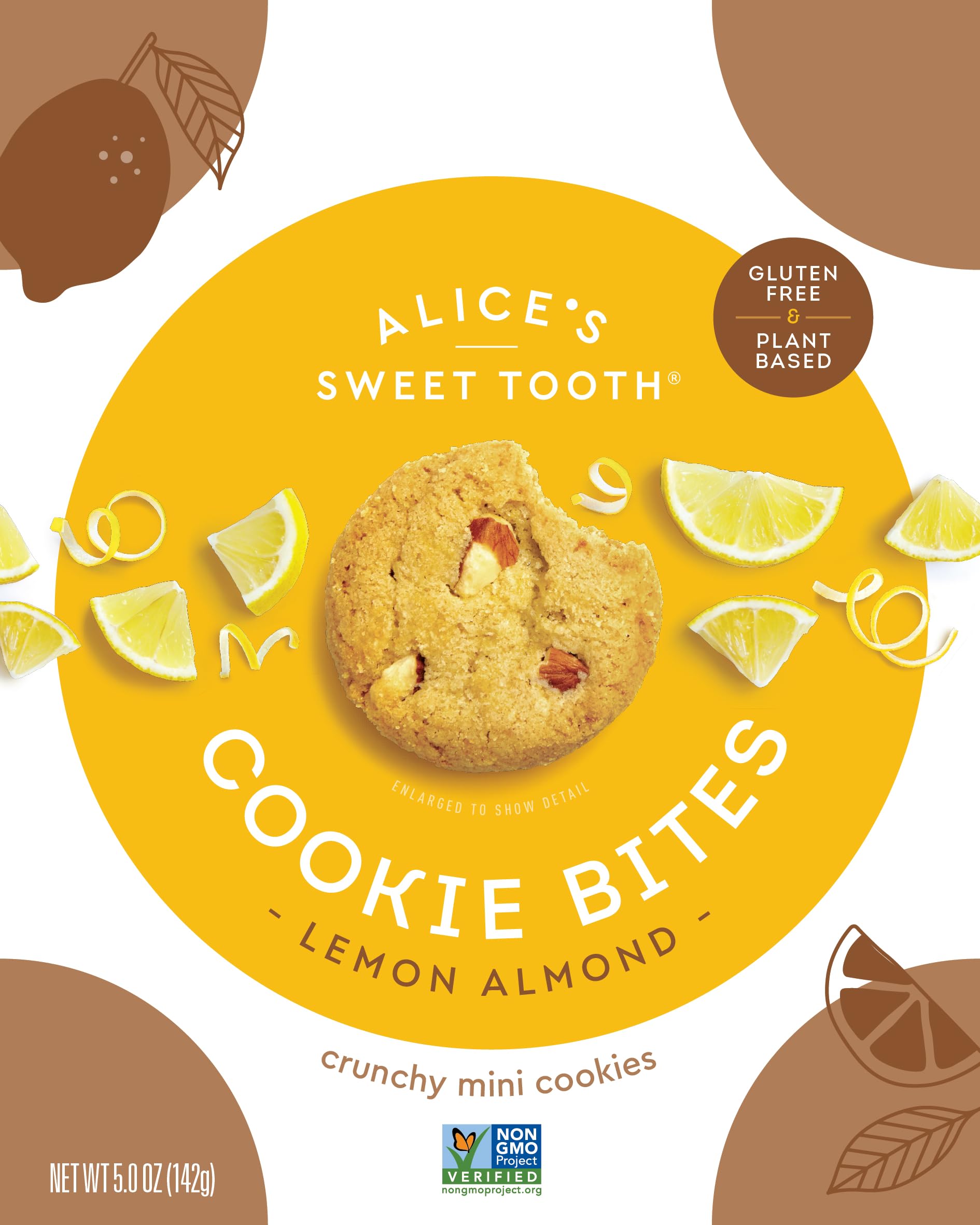 Alice's Sweet Tooth Lemon Almond Cookie Bites - Gluten-Free, Vegan, Crunchy Mini-Cookies - Plant-Based, Dairy-Free, Grain-Free, Soy-Free - 5.0 ounces