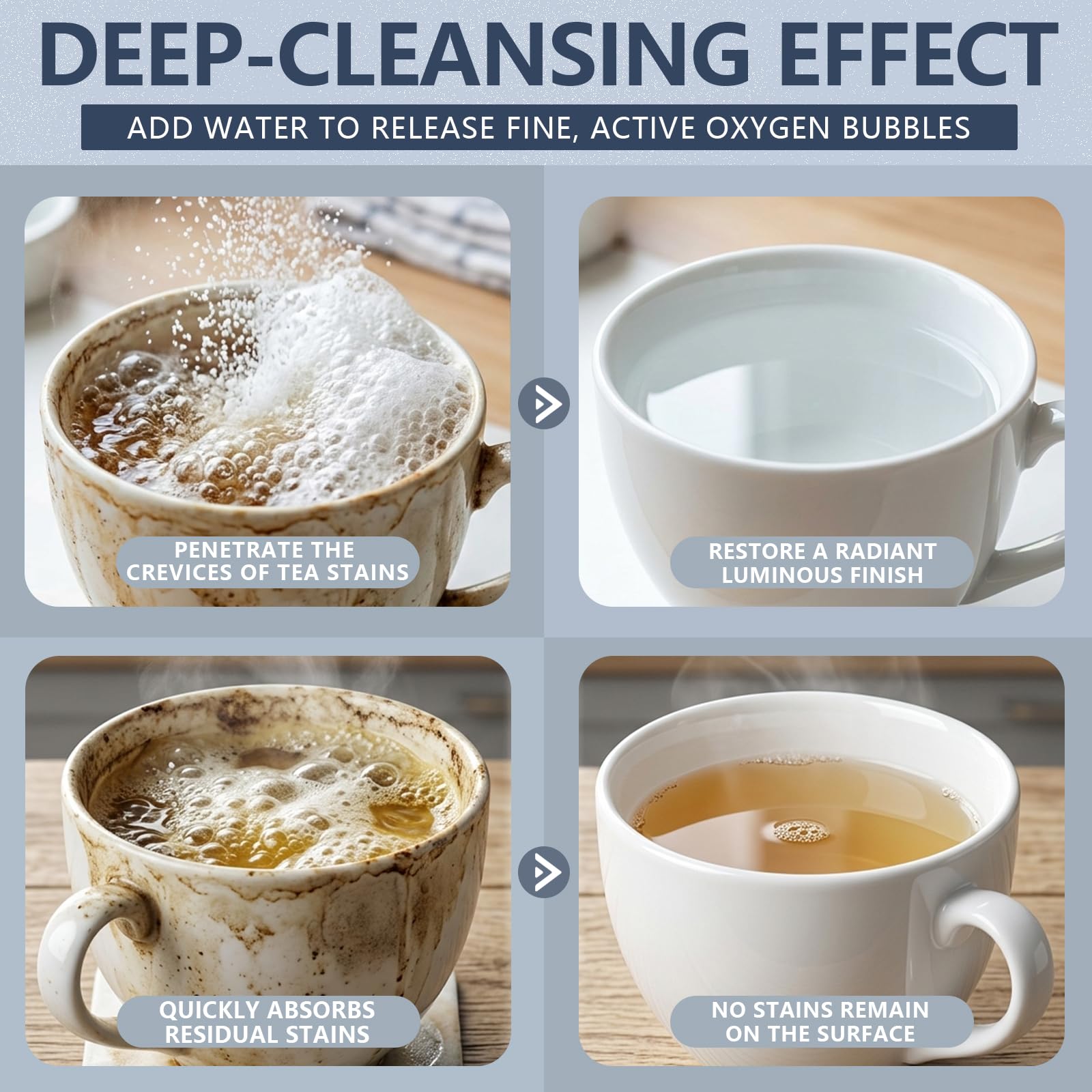 uereasy Cleaning Foam Powder for Tea Pots, Coffee Mugs, & Stainless Steel, Tea & Coffee Stain Remover, Effectively Removes Stains, Restoring a New