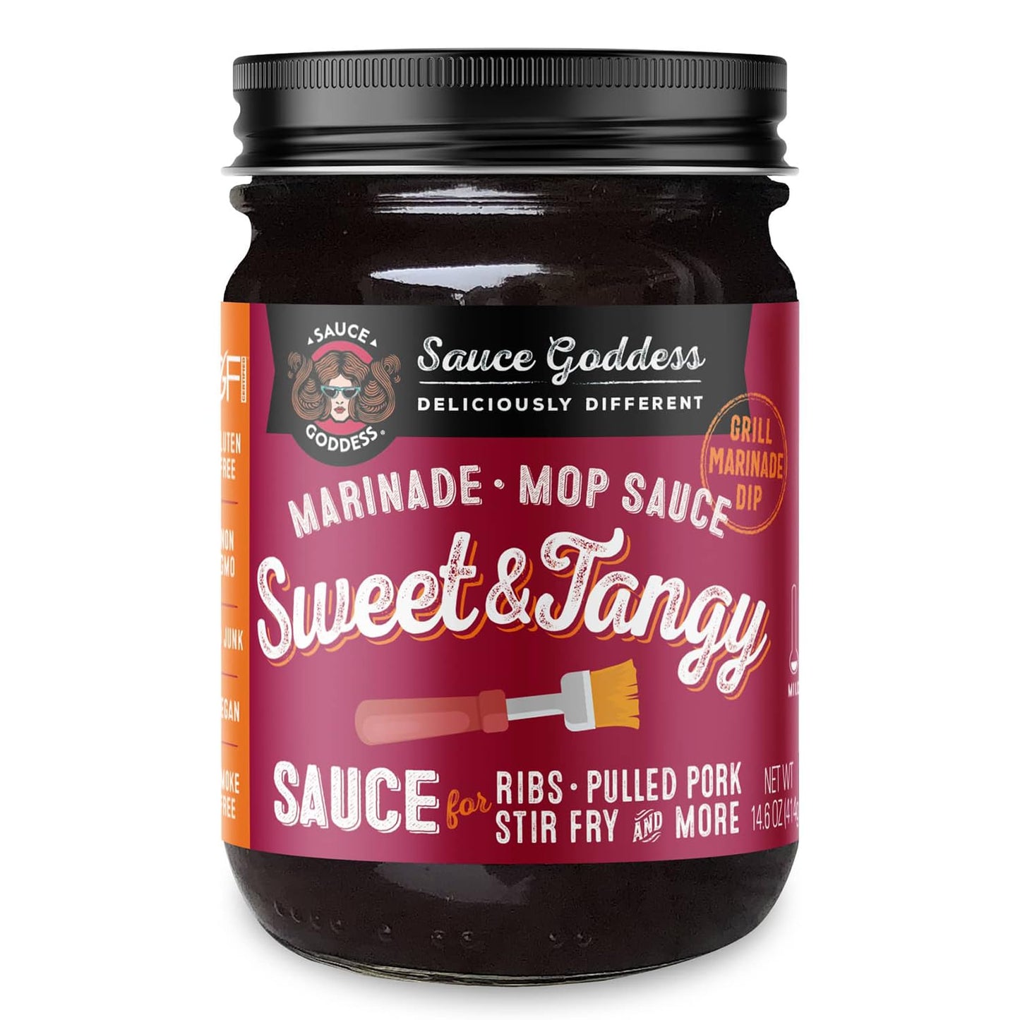 Sauce Goddess - Sweet & Tangy Marinade and Mop Sauce - BBQ Sauce for Pulled Pork & More, No MSG, Tangy Apple Cider Vinegar & Brown Sugar - 14.6oz
