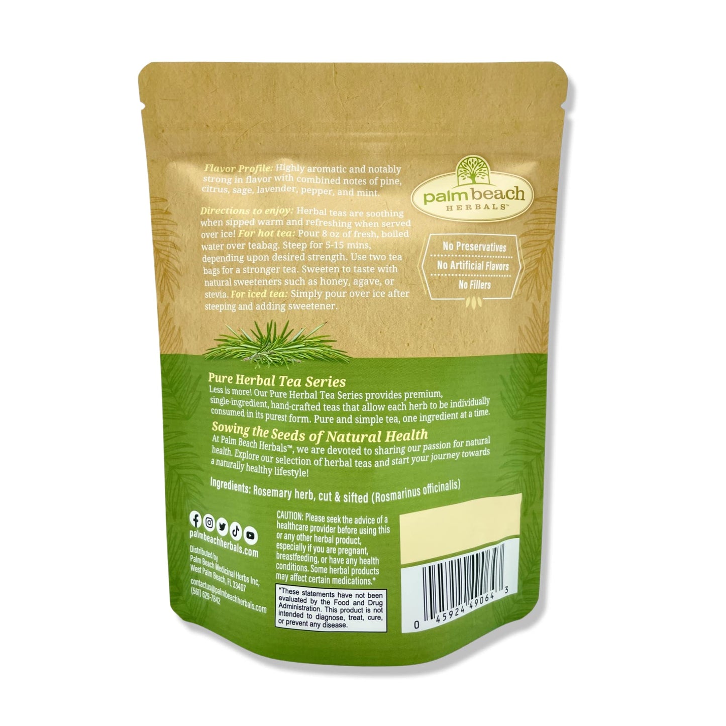 Palm Beach Medicinal Herbs - Rosemary Tea - Pure Herbal Tea Series, 30ct