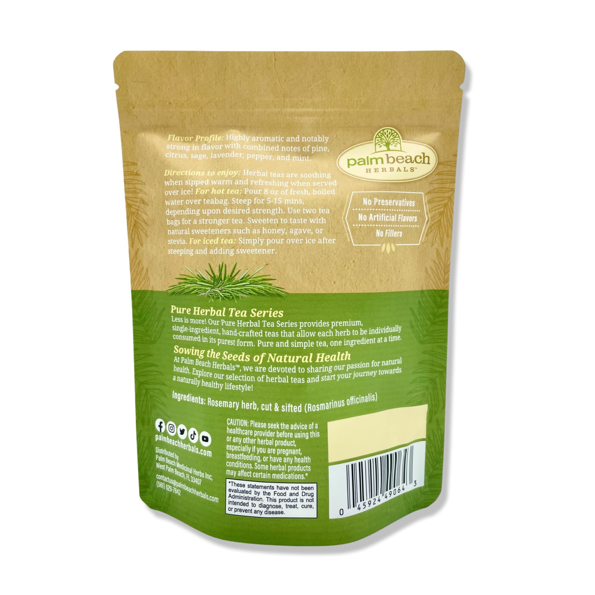 Palm Beach Medicinal Herbs - Rosemary Tea - Pure Herbal Tea Series, 30ct