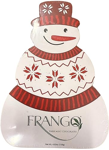 Frango Dark Mint Chocolates Snowman Gift Box - 4.62 oz (130g) - Limited Edition Holiday Chocolate - Classic Chicago Mint Truffles