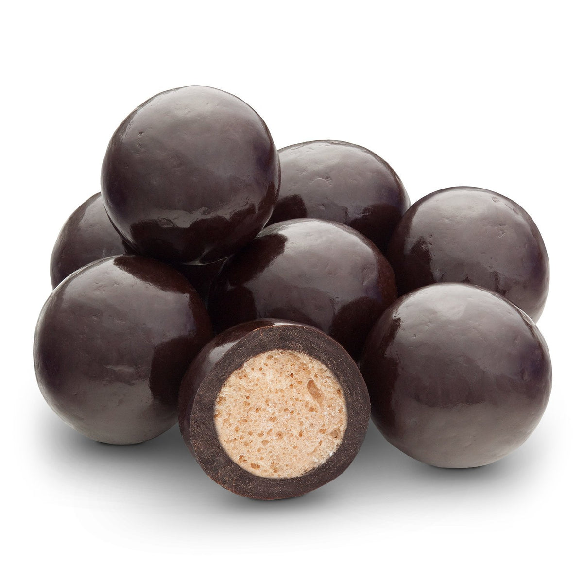 Dulcefina chocolate and Sweets, Dark Chocolate Skinny Dipper Malt Balls (Single Dipped) (1.500 Lbs)