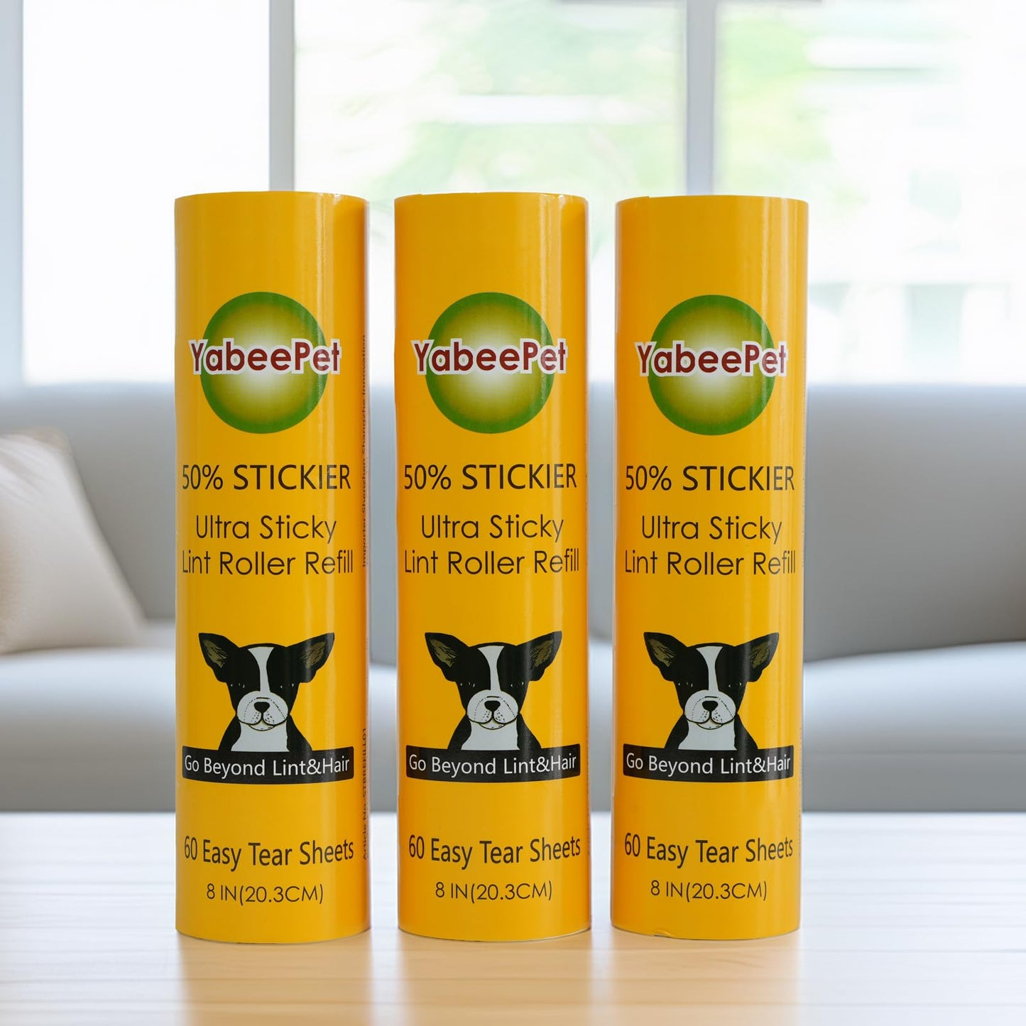 8 inch Large Surface Roller Refill for Scotch-Brite 50% Stickier Lint Roller, Works Great On Pet Hair (60 Sheets per Roll, 3 Pack Refills)