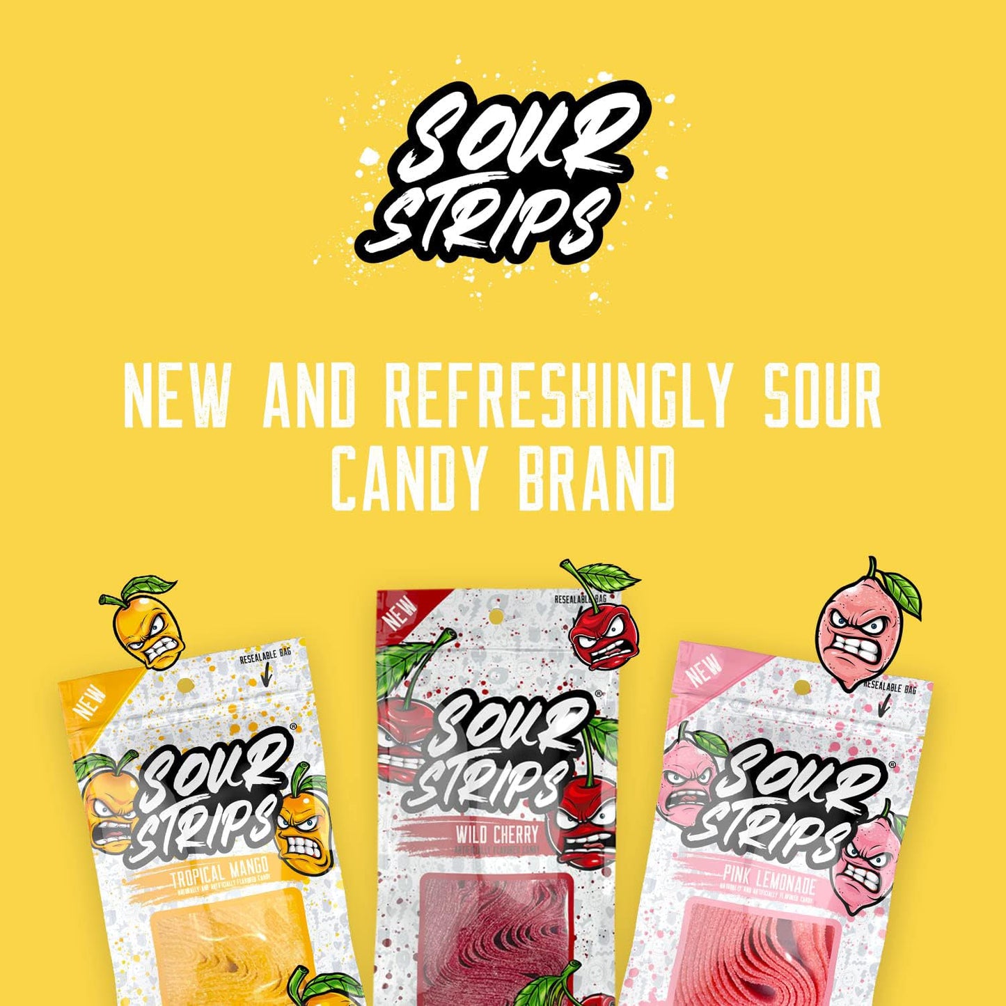 SOUR STRIPS Tropical Mango Flavored Candy | Deliciously Chewy Belts Vegetarian Candies, 12 per Pack, 2 Pack