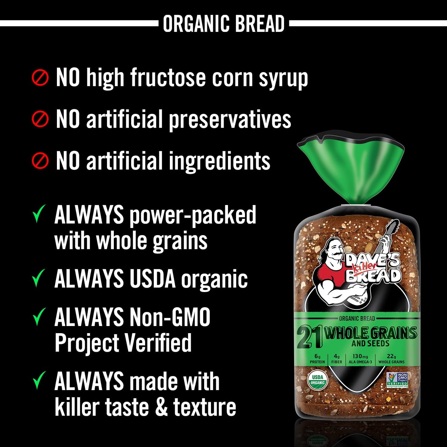 Dave's Killer Bread 21 Whole Grains and Seeds, Whole Grain Organic Bread, 27 oz Loaf