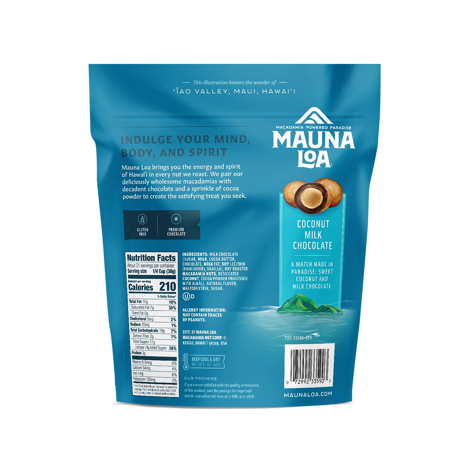 Mauna Loa Premium Roasted Macadamia Nuts, Milk Chocolate Coconut Flavor, 20 Oz Bag (Pack of 1)