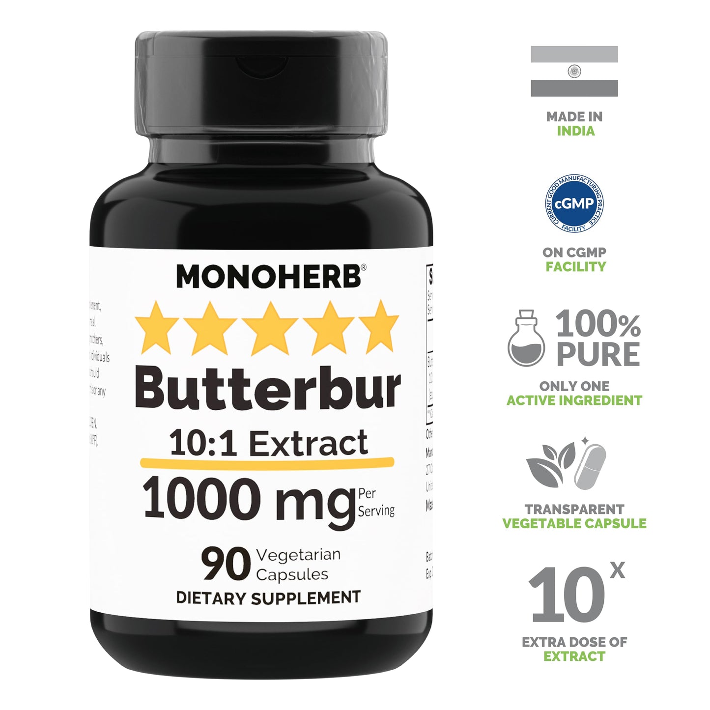 MONOHERB Butterbur Extract 1000 mg - 90 Vegetarian Capsules