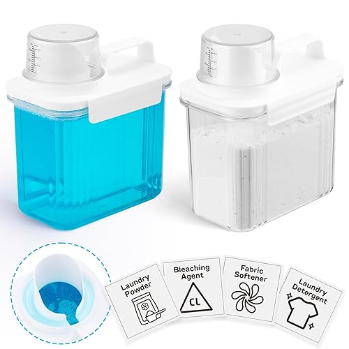 Bikkii Laundry Detergent Dispenser-2 Pack, 51 oz Detergent Dispenser with 4 Removable Labels, Laundry Soap Dispenser for Laundry Room Organization