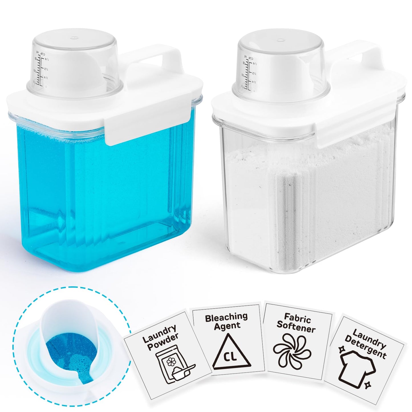 Bikkii Laundry Detergent Dispenser-2 Pack, 51 oz Detergent Dispenser with 4 Removable Labels, Laundry Soap Dispenser for Laundry Room Organization