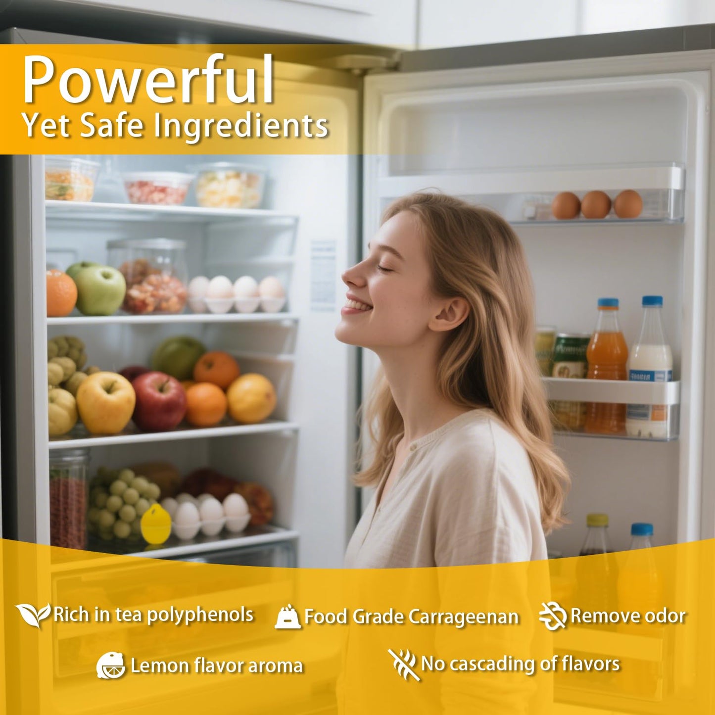 WeelenkEco Refrigerator Deodorizer - More Effective Than Baking Soda, Effectively removes stubborn refrigerator odors, Natural Gel (4 Pcs/Lemon
