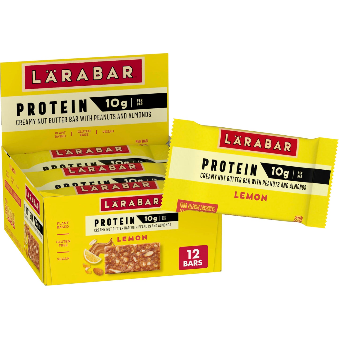 Larabar Lemon Protein Bars, Peanuts and Almonds, 10g Protein, Gluten Free, 12 Ct, 19.08 oz