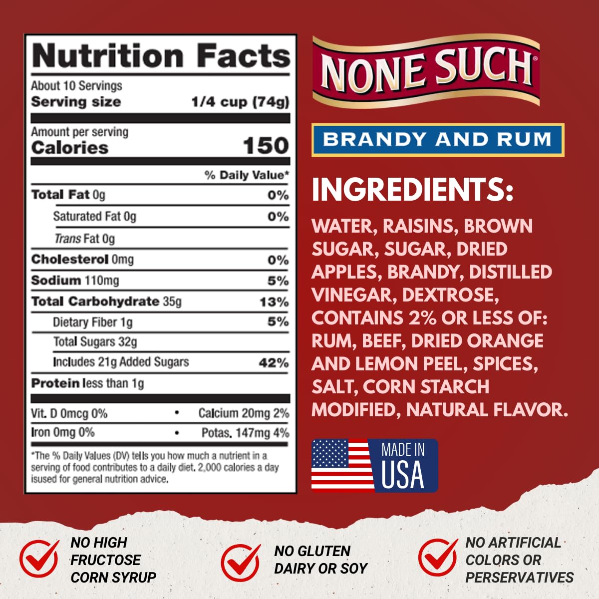 None Such Mincemeat Brandy & Rum - Pie Filling with Apples and Raisins, 27 Ounce (Pack of 1)