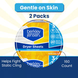 Berkley Jensen Soft and Fresh Dryer Sheets, 320 Sheets (Pack of 2, 160ct Each) - 3-in-1 Anti Static Wrinkle Release Scented Dryer Sheets - Ideal