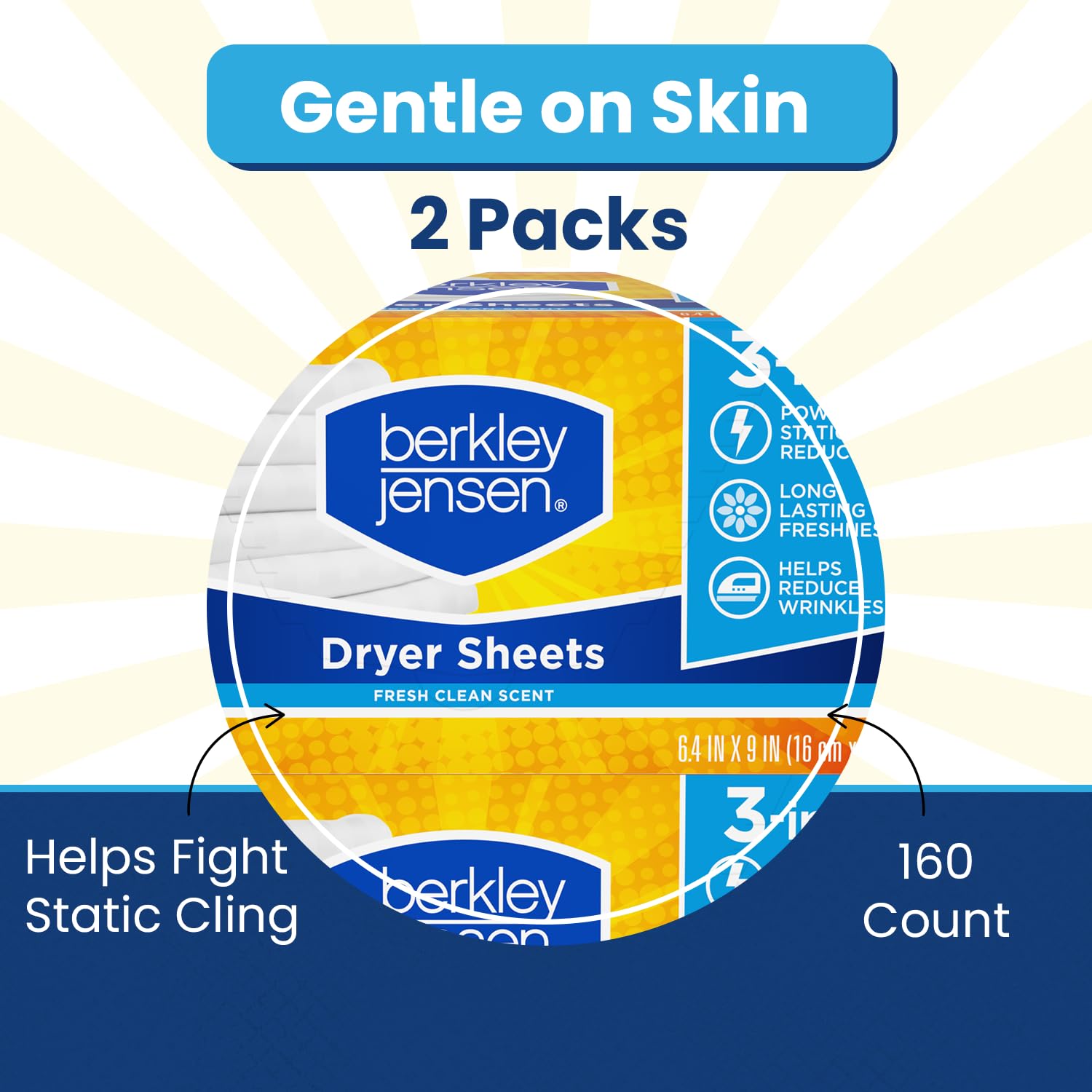 Berkley Jensen Soft and Fresh Dryer Sheets, 320 Sheets (Pack of 2, 160ct Each) - 3-in-1 Anti Static Wrinkle Release Scented Dryer Sheets - Ideal