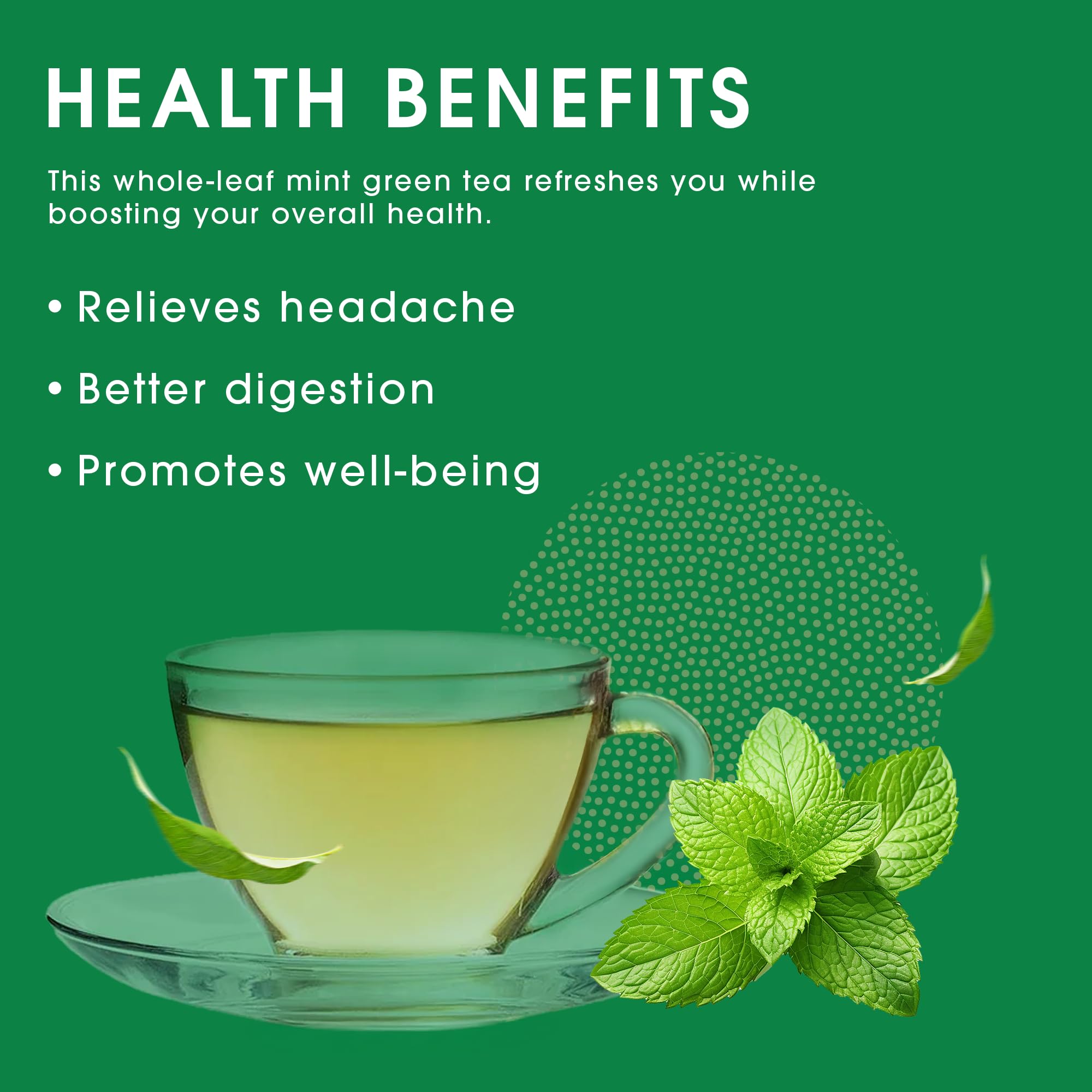 Teabox Premium Darjeeling Green Tea With Natural Peppermint Leaves |100% Whole Leaf & 0% Bitterness | Green Tea From The Himalayas | 25 Tea Bags (Low