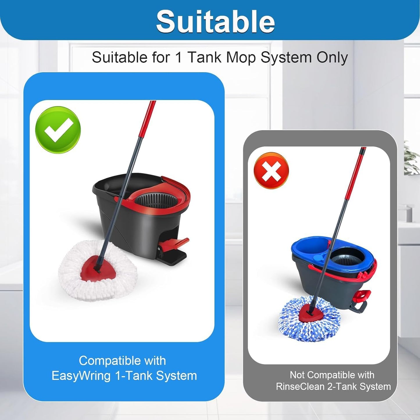 4 Pack Spin Mop Replacement Head Compatible with O Cedar EasyWring 1 Tank Microfiber, 30-58" Handle, Upgraded Triangle Mop Base and Scrub Brush Combo