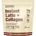 STRONG Coffee Co. Hazelnut Instant Latte | Organic Coffee with Collagen Protein | Lion’s Mane & L-Theanine | Adaptogens & Nootropics | 15 Servings