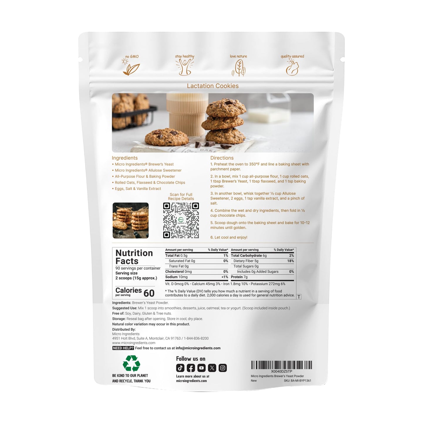Brewers Yeast Powder for Lactation, 3lbs (90 Servings) | Debittered Brewers Yeast for Breastfeeding Support | Great for Lactation Cookies & Tea | Rich