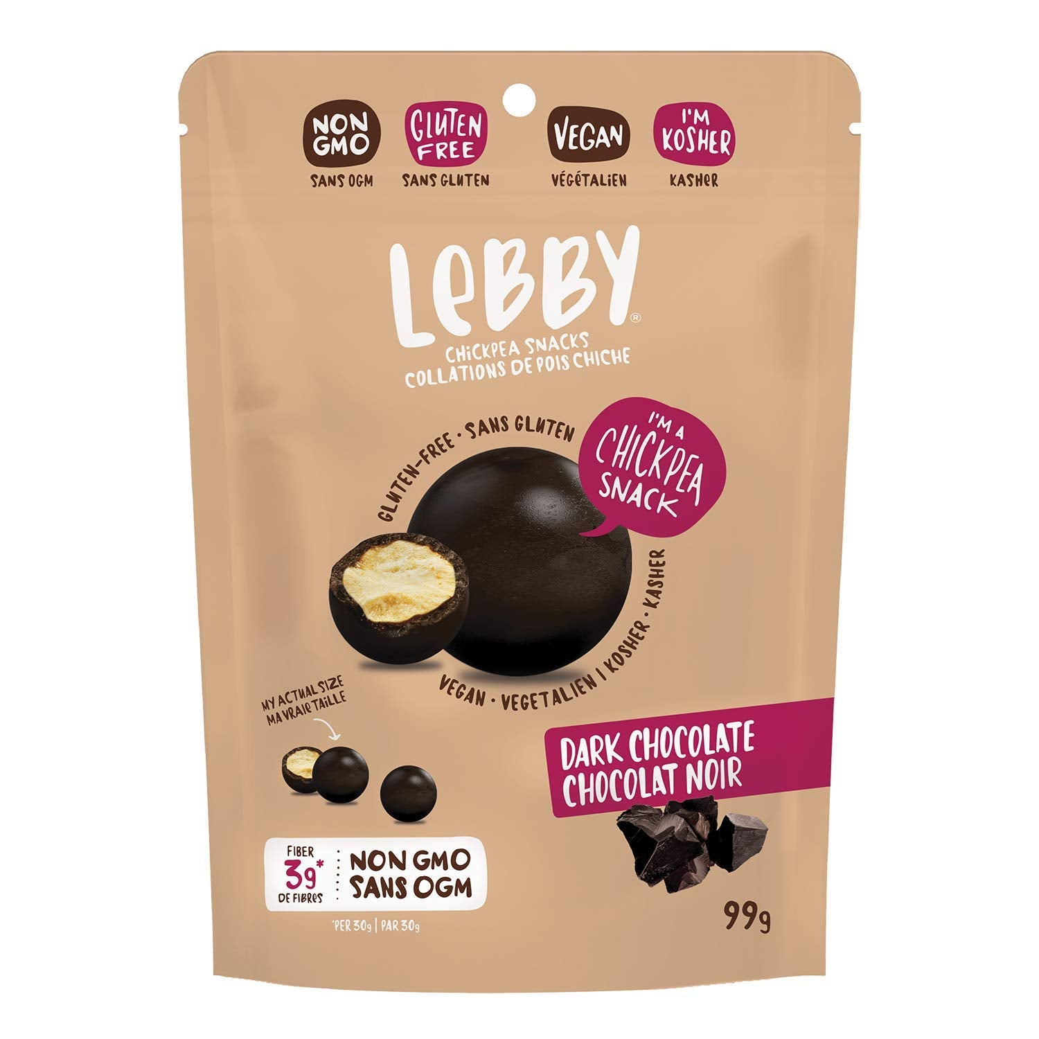 Lebby Chickpea Dark Chocolate Snack, Gluten-Free, Non-GMO, Vegan, Kosher, Guilt-Free 3.5 Oz 6 Pack