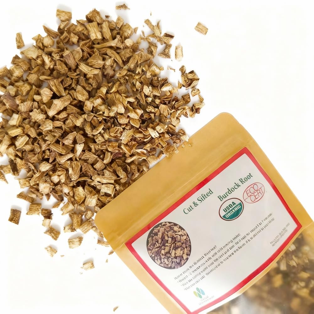 Cut & Sifted Organic Burdock Root Tea Caffeine Free 5 Ounces - Herbal Ingredient Dried Arctium lappa Tea 142G
