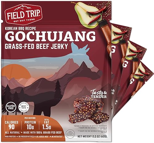 Field Trip Grass Fed Beef Jerky, Healthy Gluten Free Snacks, All Natural, Paleo-Friendly Beef Jerky, High Protein, Low Carb Snack with No Nitrates