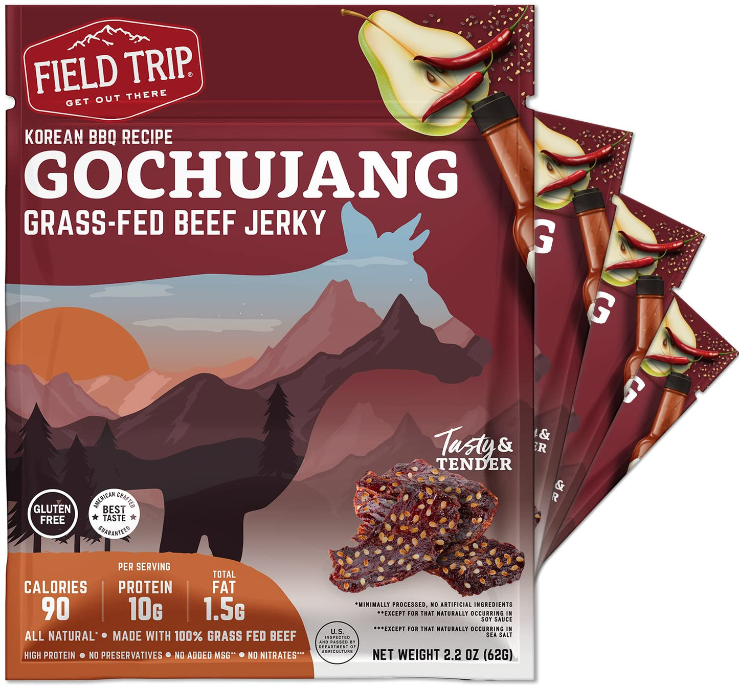 Field Trip Grass Fed Beef Jerky, Healthy Gluten Free Snacks, All Natural, Paleo-Friendly Beef Jerky, High Protein, Low Carb Snack with No Nitrates